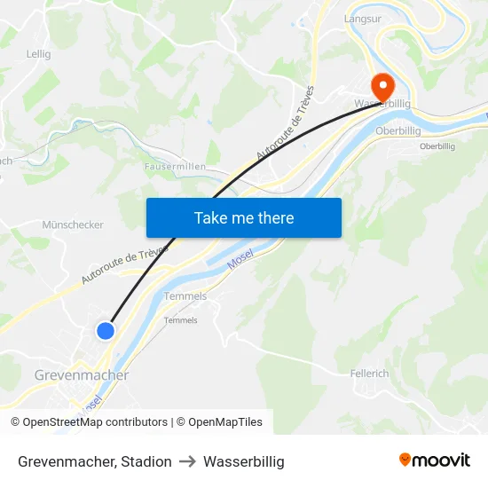 Grevenmacher, Stadion to Wasserbillig map