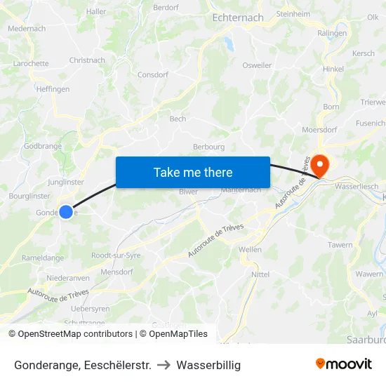 Gonderange, Eeschëlerstr. to Wasserbillig map