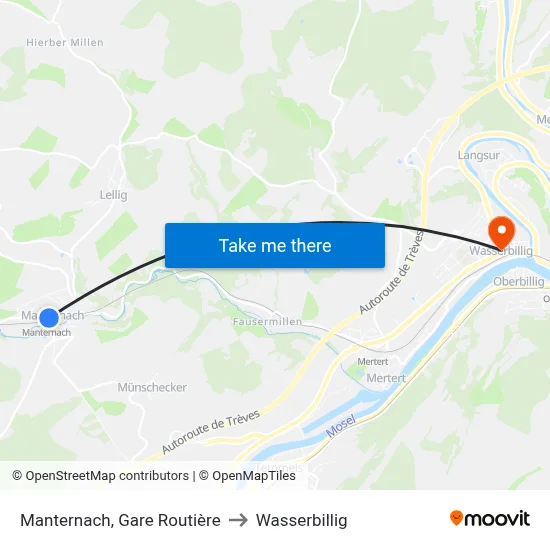 Manternach, Gare Routière to Wasserbillig map