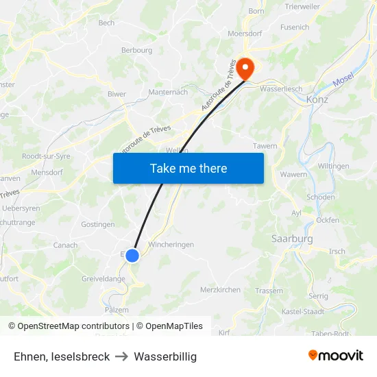 Ehnen, Ieselsbreck to Wasserbillig map