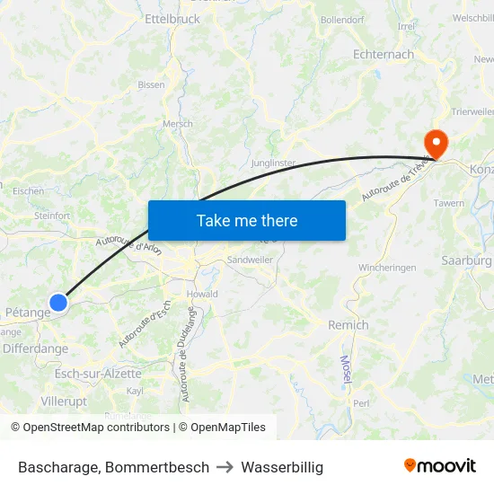 Bascharage, Bommertbesch to Wasserbillig map