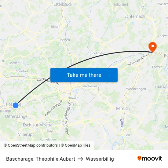Bascharage, Théophile Aubart to Wasserbillig map