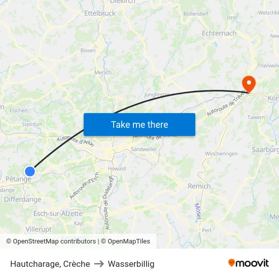 Hautcharage, Crèche to Wasserbillig map