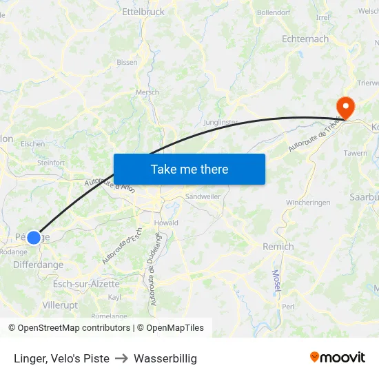Linger, Velo's Piste to Wasserbillig map