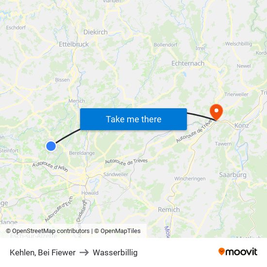 Kehlen, Bei Fiewer to Wasserbillig map