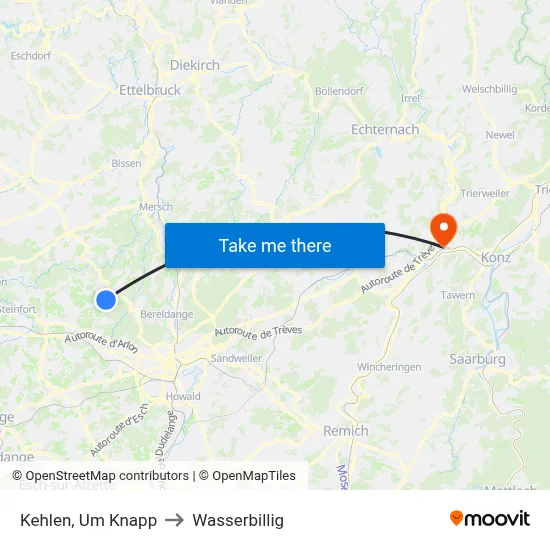 Kehlen, Um Knapp to Wasserbillig map