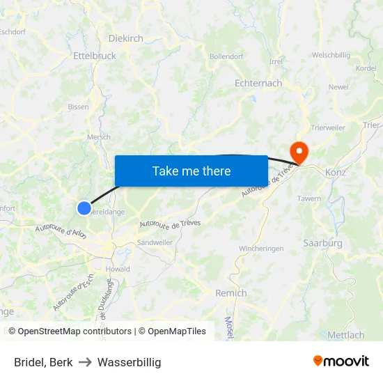 Bridel, Berk to Wasserbillig map