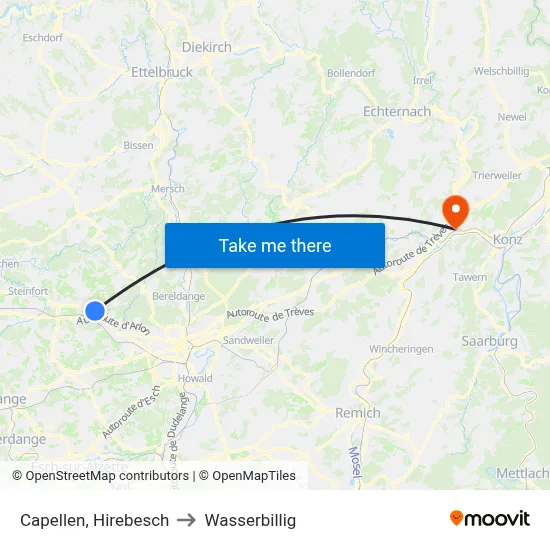 Capellen, Hirebesch to Wasserbillig map