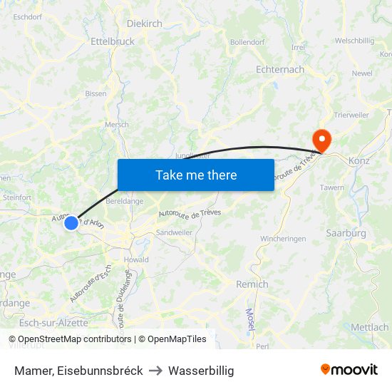 Mamer, Eisebunnsbréck to Wasserbillig map