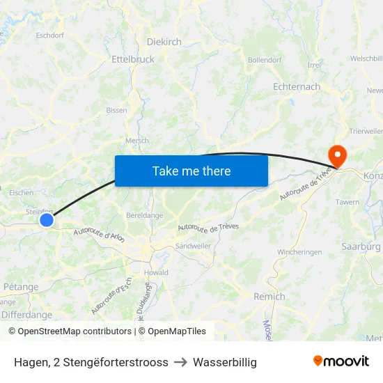 Hagen, 2 Stengëforterstrooss to Wasserbillig map