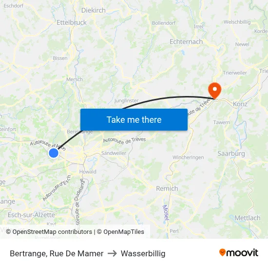 Bertrange, Rue De Mamer to Wasserbillig map