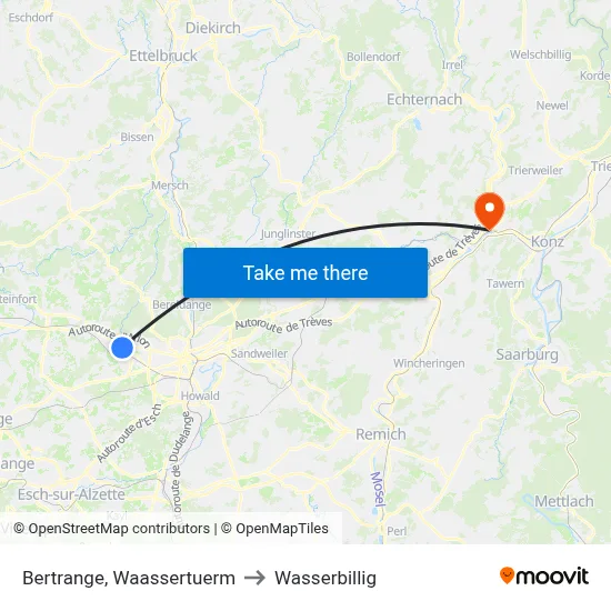 Bertrange, Waassertuerm to Wasserbillig map