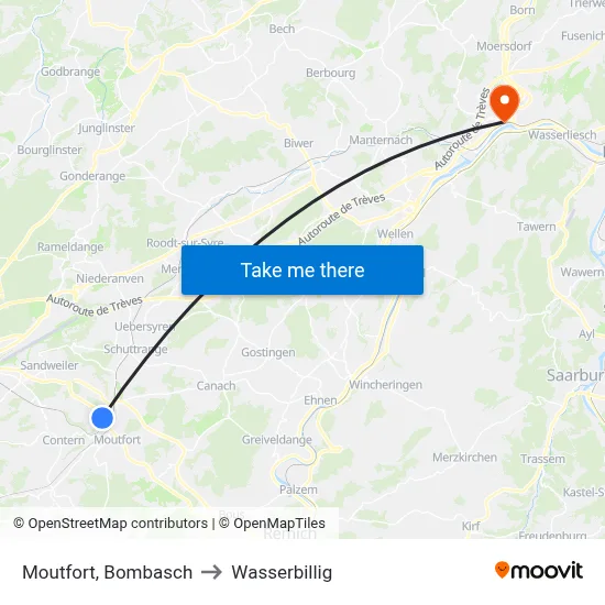 Moutfort, Bombasch to Wasserbillig map