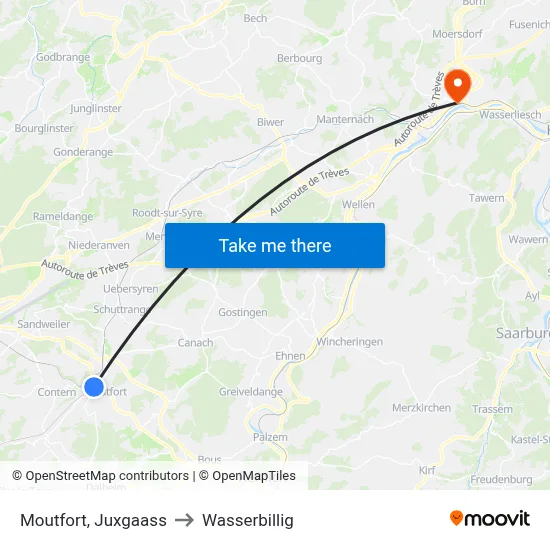 Moutfort, Juxgaass to Wasserbillig map