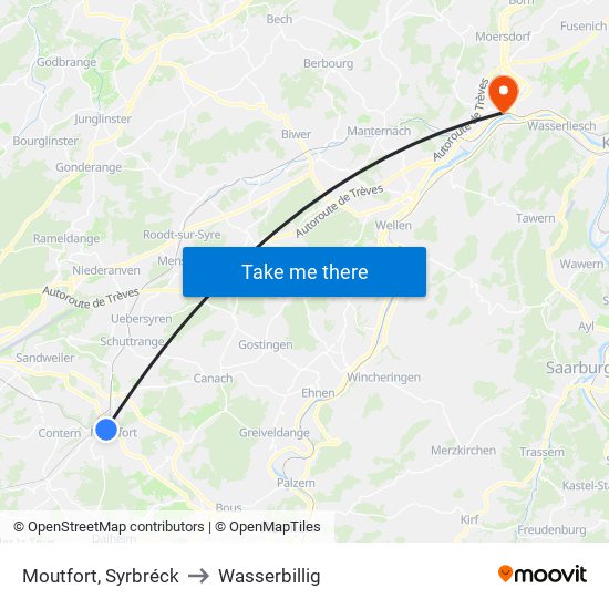 Moutfort, Syrbréck to Wasserbillig map