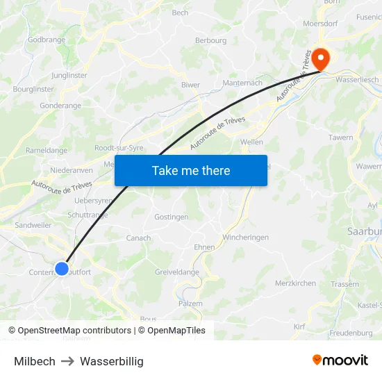 Milbech to Wasserbillig map