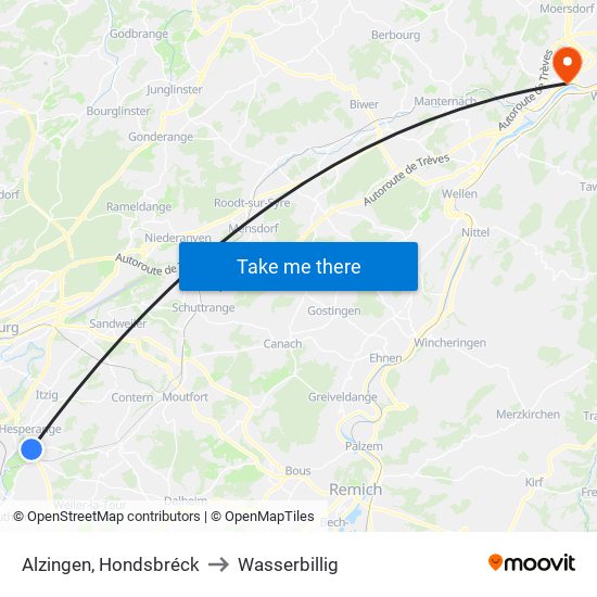 Alzingen, Hondsbréck to Wasserbillig map