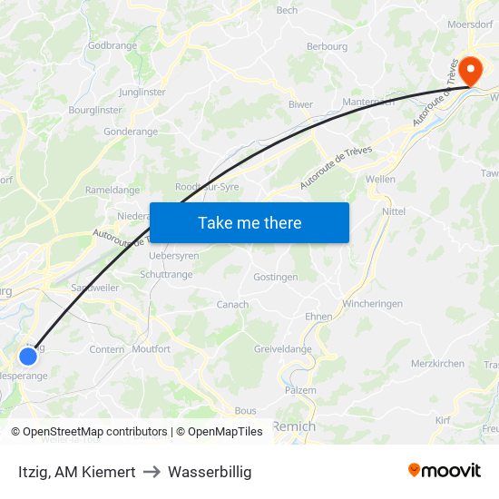 Itzig, AM Kiemert to Wasserbillig map