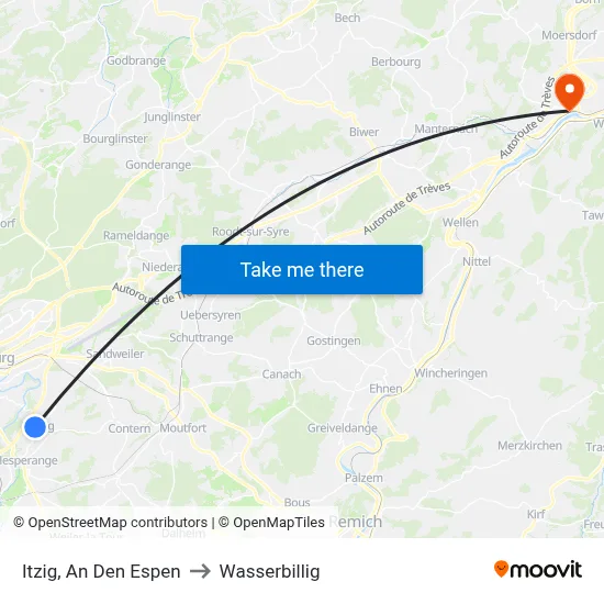 Itzig, An Den Espen to Wasserbillig map
