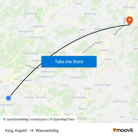 Itzig, Kapell to Wasserbillig map