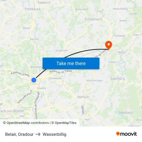 Belair, Oradour to Wasserbillig map