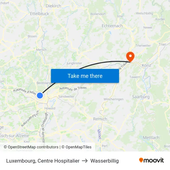Luxembourg, Centre Hospitalier to Wasserbillig map