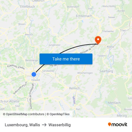 Luxembourg, Wallis to Wasserbillig map