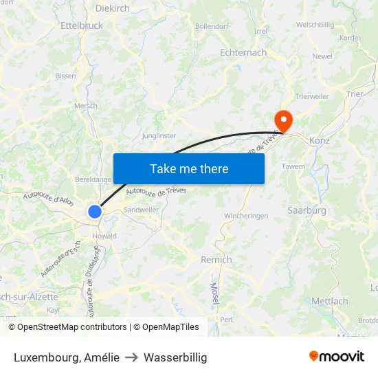 Luxembourg, Amélie to Wasserbillig map