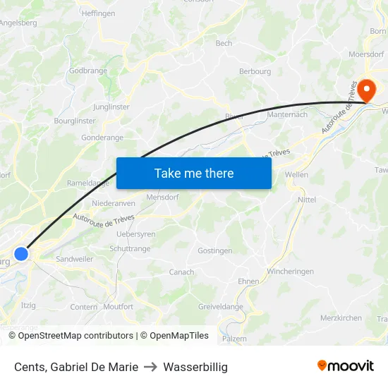 Cents, Gabriel De Marie to Wasserbillig map