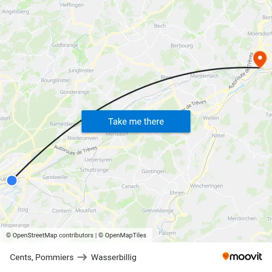 Cents, Pommiers to Wasserbillig map