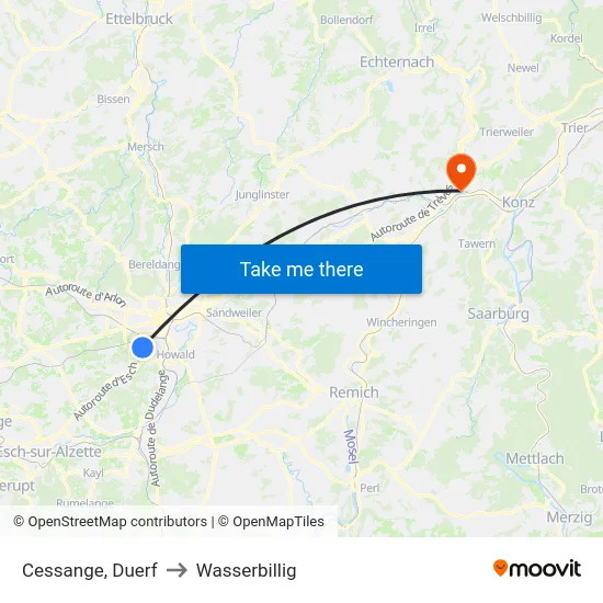 Cessange, Duerf to Wasserbillig map