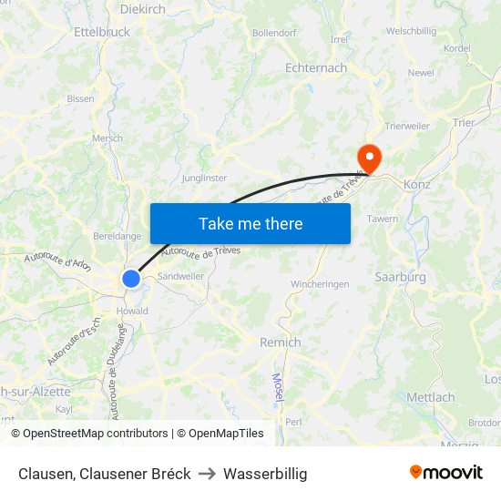 Clausen, Clausener Bréck to Wasserbillig map