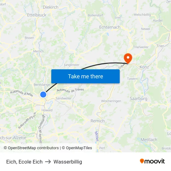 Eich, Ecole Eich to Wasserbillig map