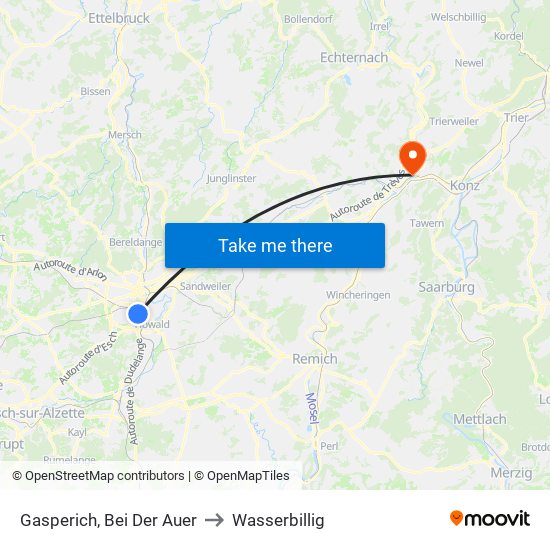 Gasperich, Bei Der Auer to Wasserbillig map