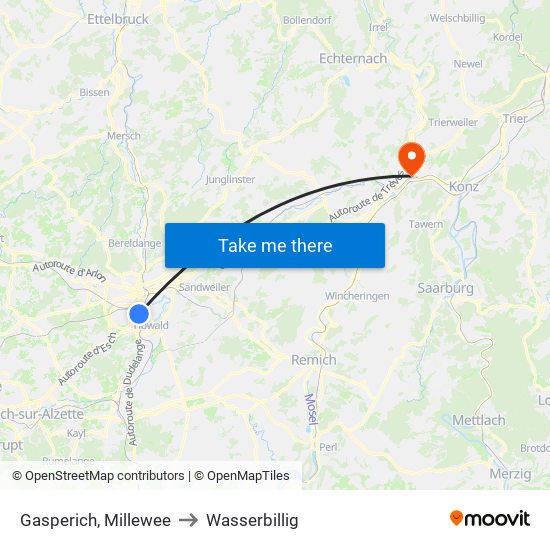 Gasperich, Millewee to Wasserbillig map