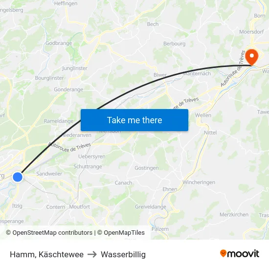 Hamm, Käschtewee to Wasserbillig map