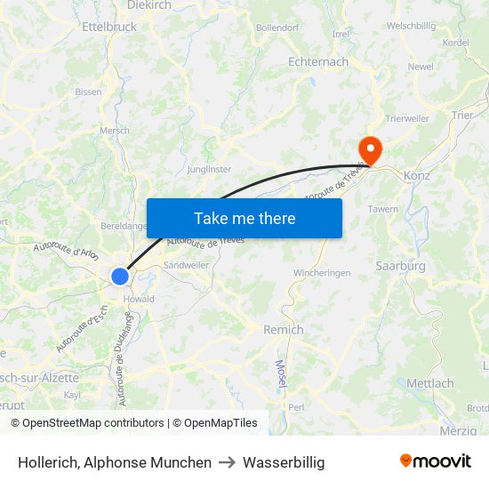Hollerich, Alphonse Munchen to Wasserbillig map