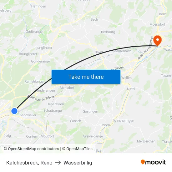 Kalchesbréck, Reno to Wasserbillig map