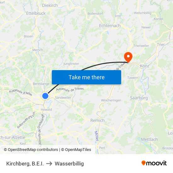 Kirchberg, B.E.I. to Wasserbillig map