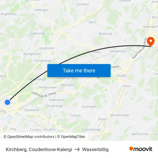 Kirchberg, Coudenhove-Kalergi to Wasserbillig map