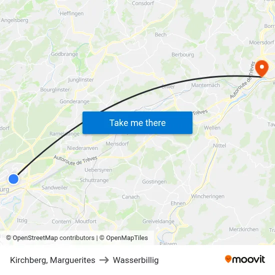 Kirchberg, Marguerites to Wasserbillig map