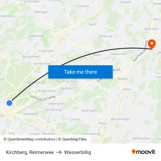Kirchberg, Réimerwee to Wasserbillig map