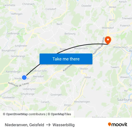 Niederanven, Geisfeld to Wasserbillig map
