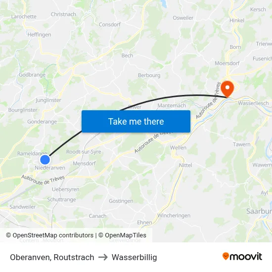 Oberanven, Routstrach to Wasserbillig map