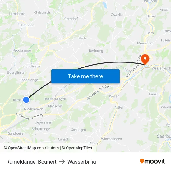 Rameldange, Bounert to Wasserbillig map