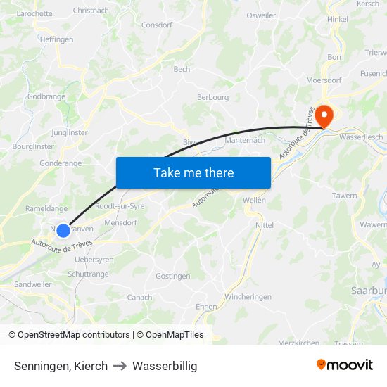 Senningen, Kierch to Wasserbillig map