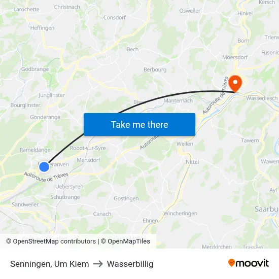 Senningen, Um Kiem to Wasserbillig map