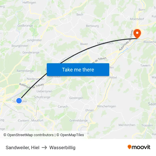 Sandweiler, Hiel to Wasserbillig map
