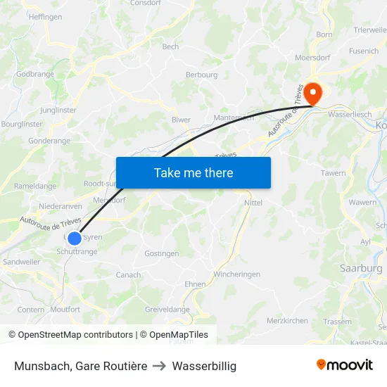 Munsbach, Gare Routière to Wasserbillig map