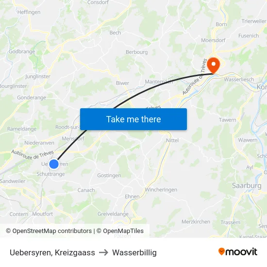 Uebersyren, Kreizgaass to Wasserbillig map